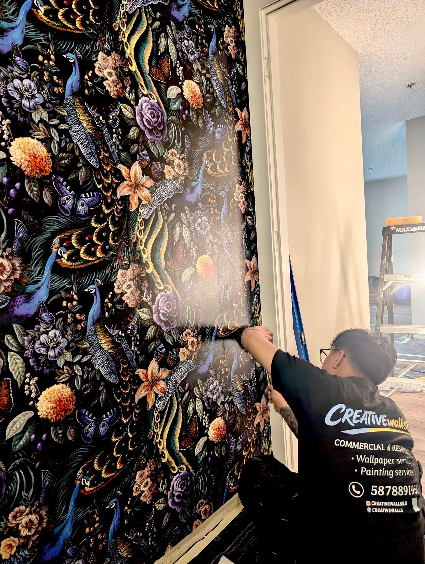 Installing dark floral wallpaper