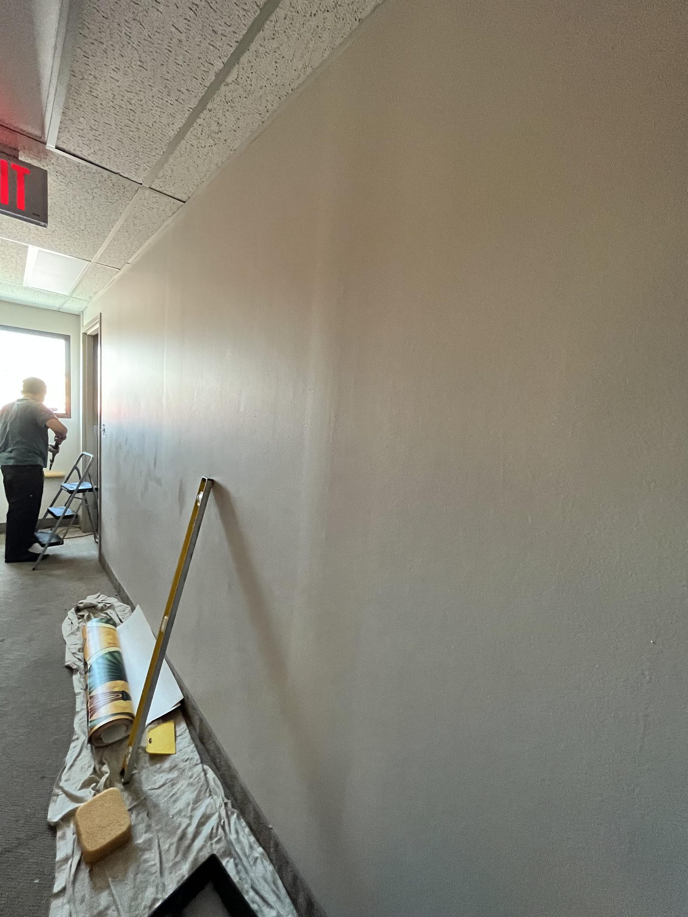 Hallway wall before a mural was installed